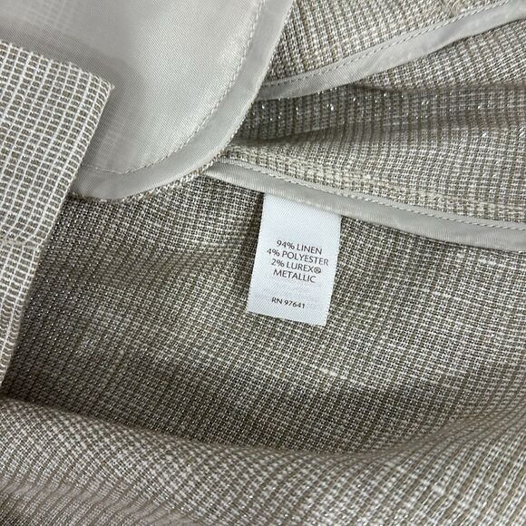 J. Jill Beige Linen Blend Metallic Shimer 3/4 Sleeve Light Jacket Size L - Picture 7 of 13
